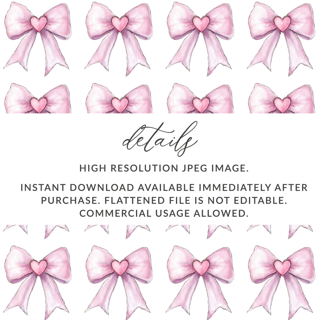 High Resolution Pink Heart Bow Digital Download Print