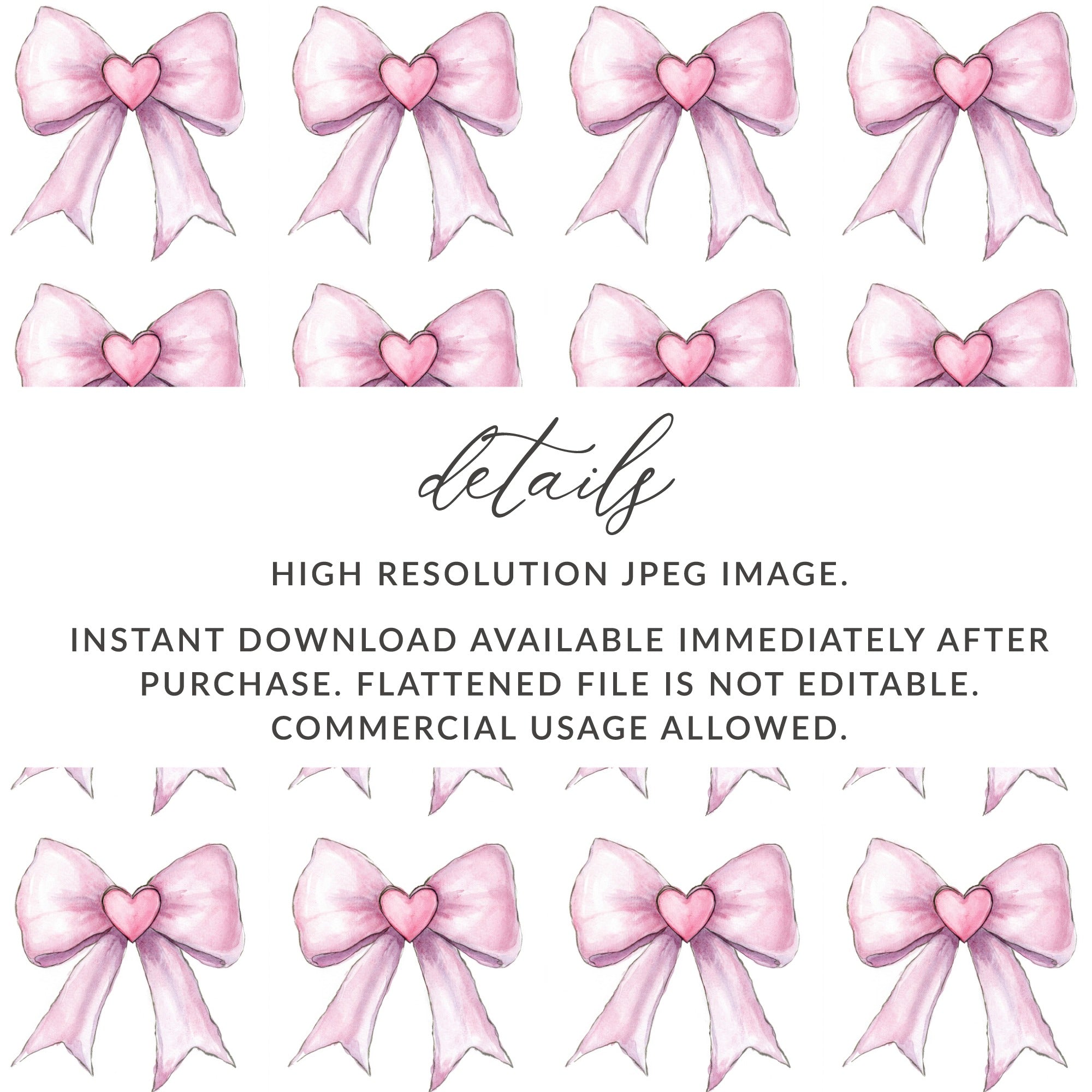 High Resolution Pink Heart Bow Digital Download Print