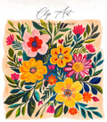 Watercolor floral illustration with bold colors, "Clip Art" text.