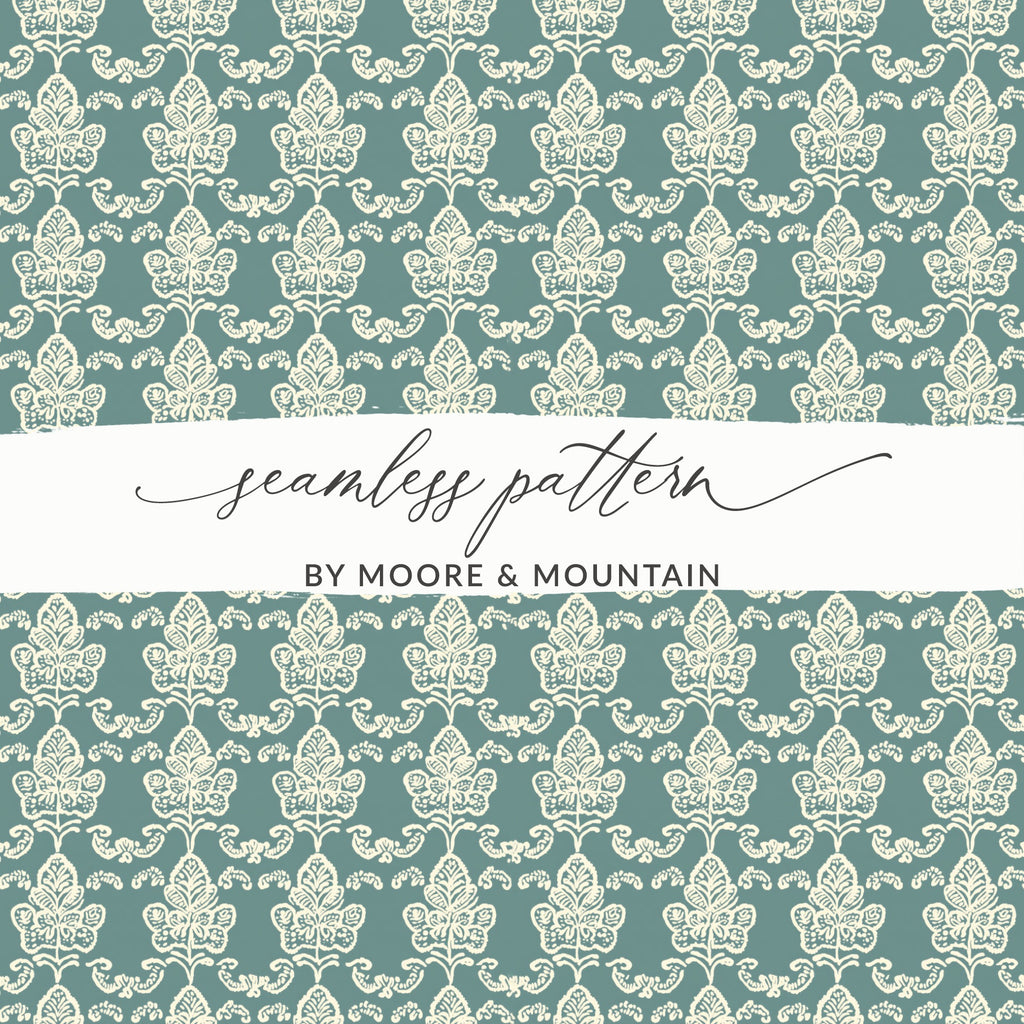 Elegant Vintage Blue Leaf Seamless Pattern Design