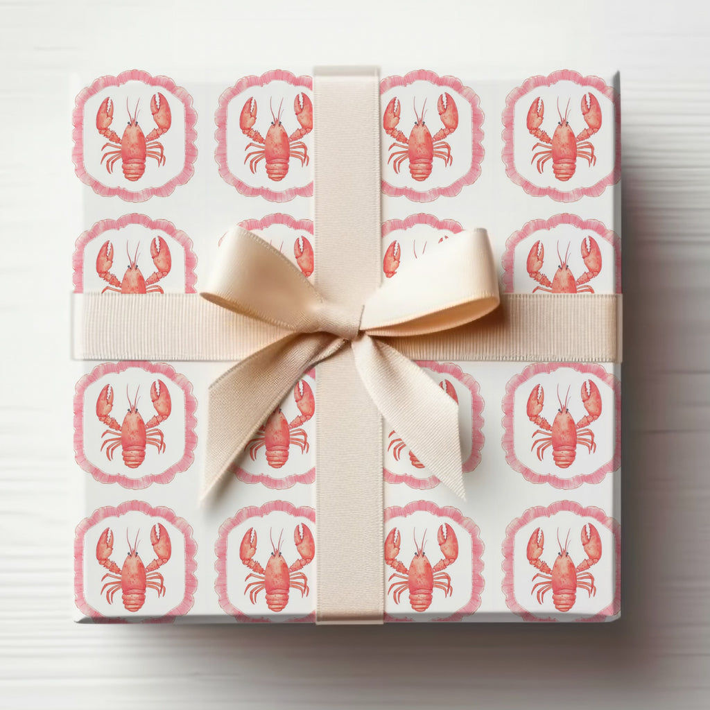 White Background Pink Scalloped Lobster Pattern product type