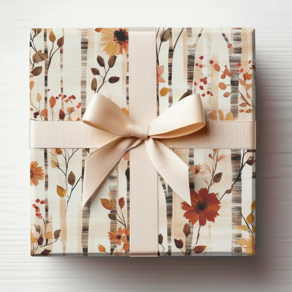 Floral Gift Wrap with Beige Ribbon Decorative Box