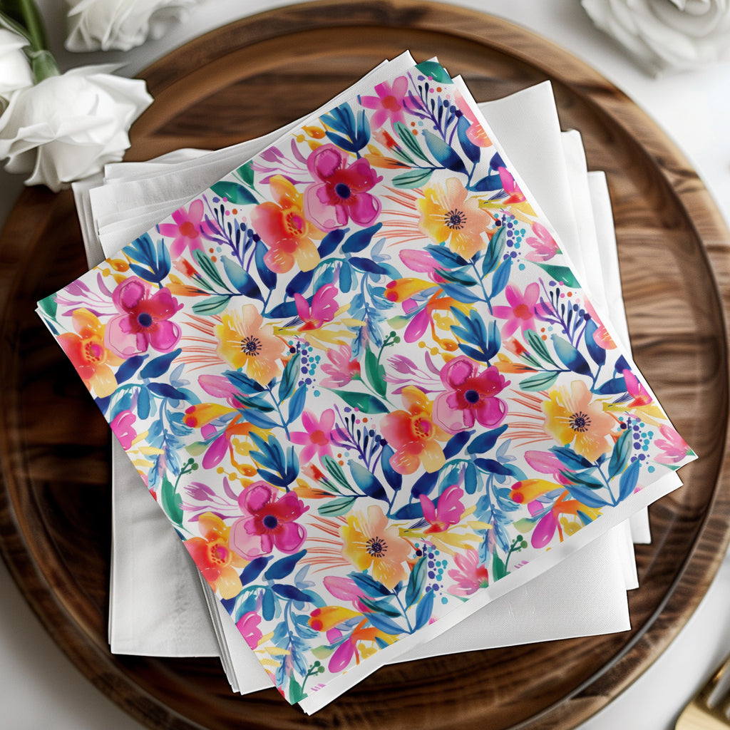 Vibrant Watercolor Blooms Table Decor Napkins product type