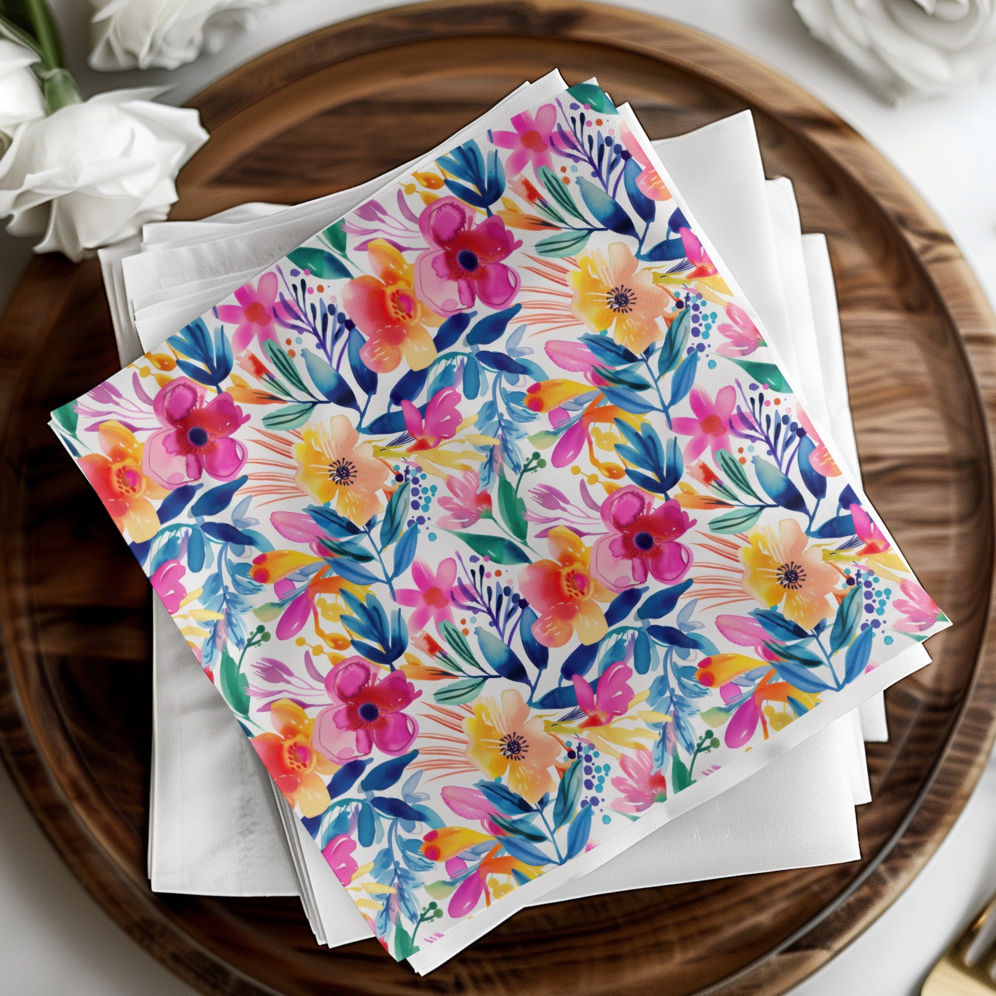 Vibrant Watercolor Blooms Table Decor Napkins product type