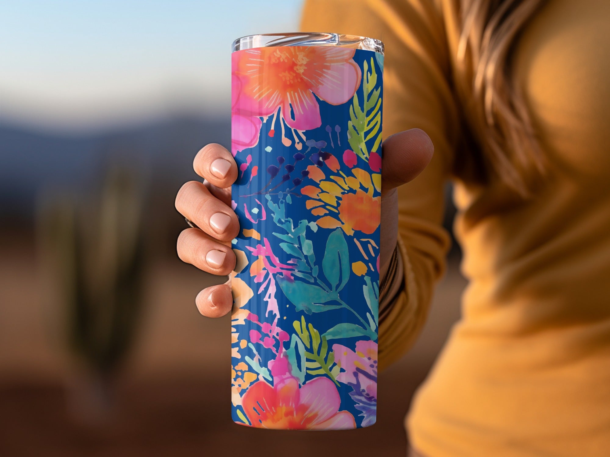 Colorful Floral Design Insulated Travel Tumbler Cup