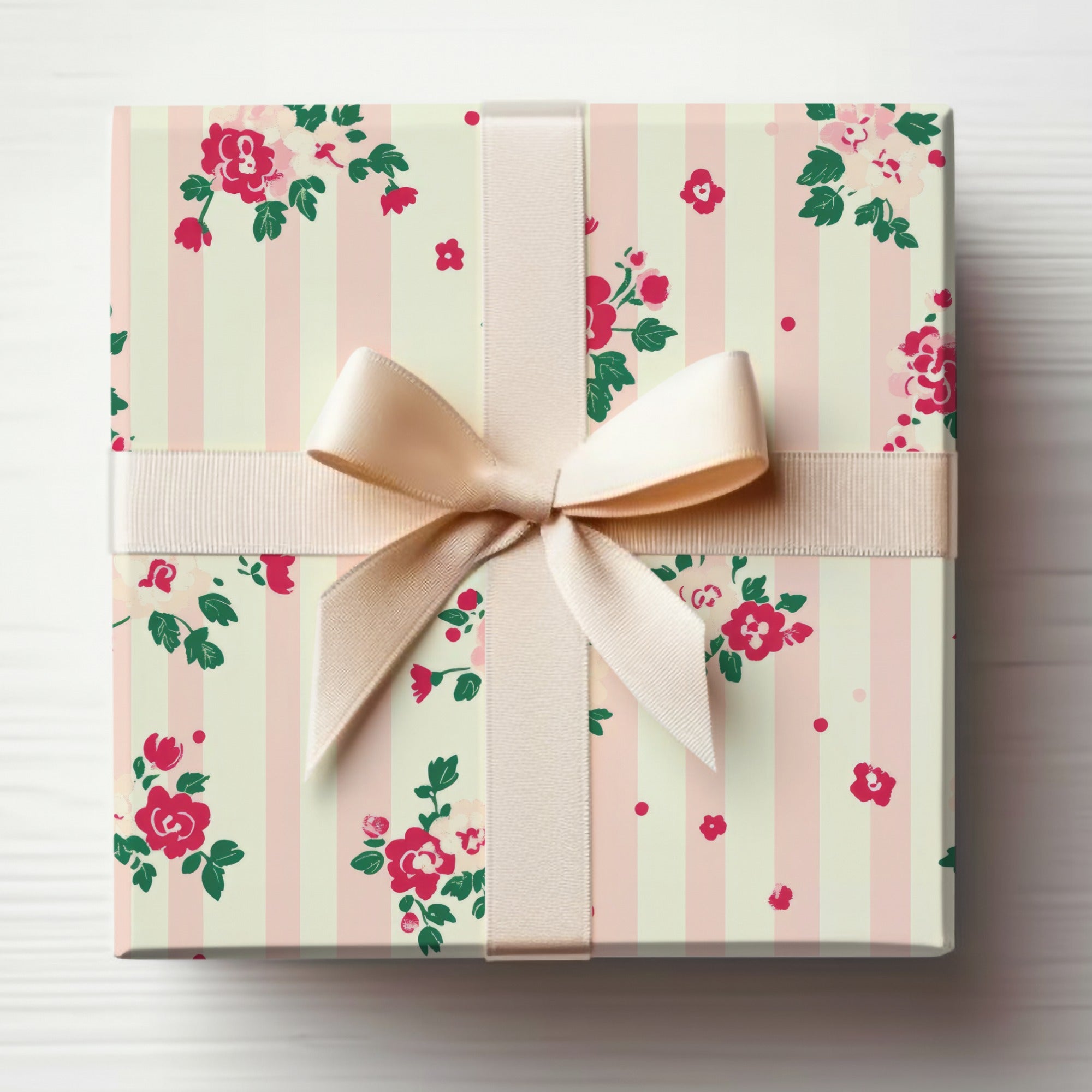 Elegant Floral Striped Gift Box with Bow