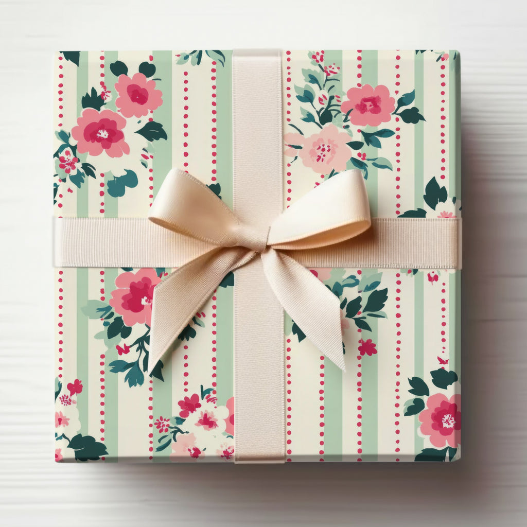 Elegant Floral Stripes Gift Box with Ribbon
