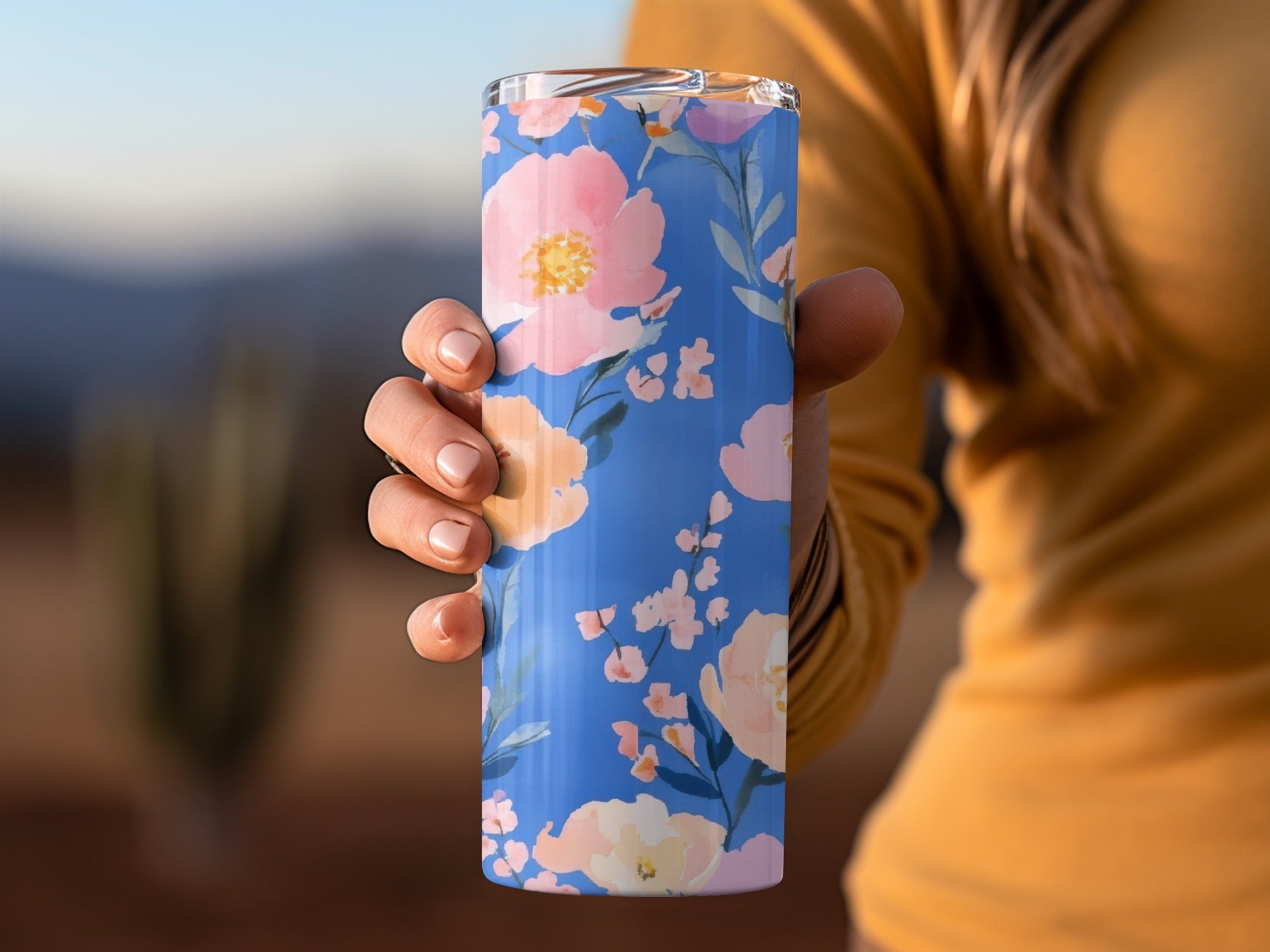 Blue Floral Patterned Tumbler with Beautiful Design
