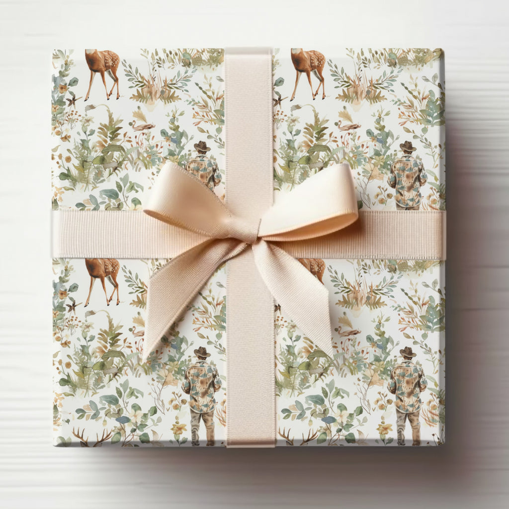Elegant Nature Theme Gift Wrap with Beige Ribbon