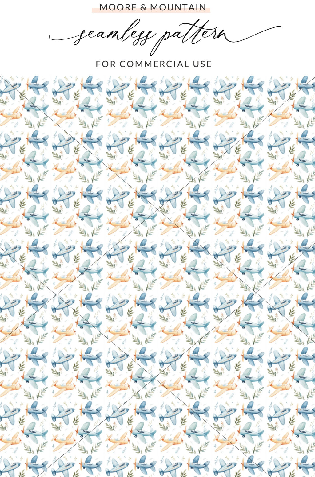 Blue Yellow Airplane Watercolor Seamless Pattern Leaves product type