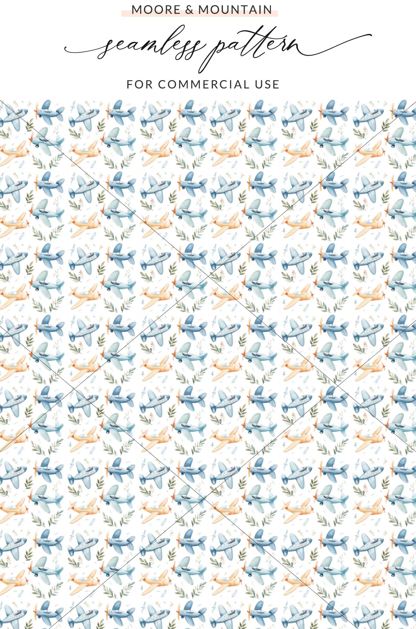 Blue Yellow Airplane Watercolor Seamless Pattern Leaves product type