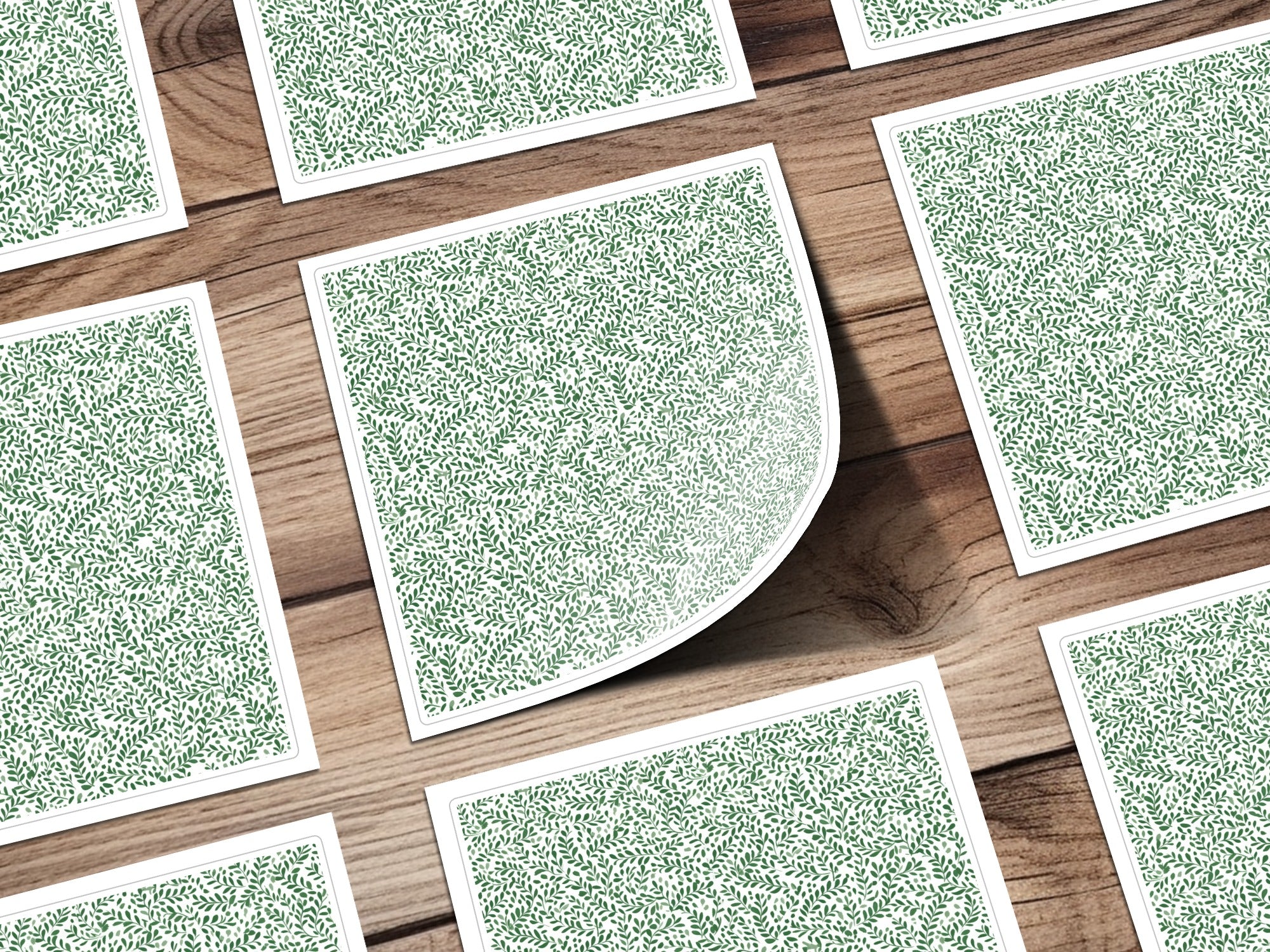 Green and White Pattern Square Sticker Sheet