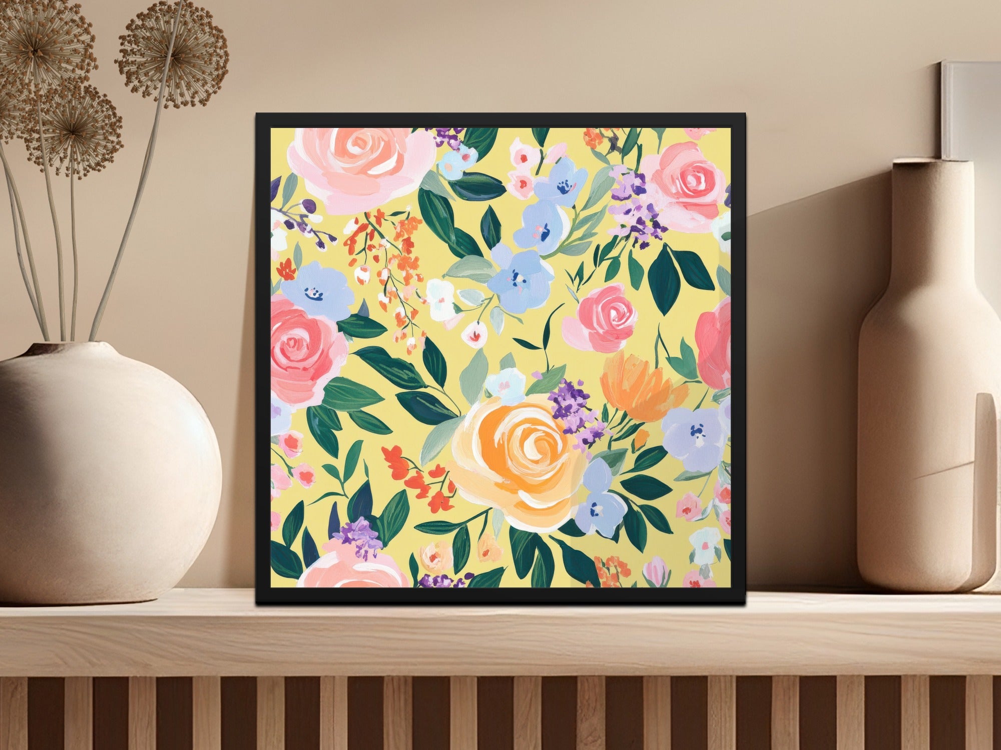 Yellow Acrylic Seamless Pattern, Abstract Floral Digital Paper, Modern Gouache Painted Background, Fine Art Floral Design, Spring Ditsy Art