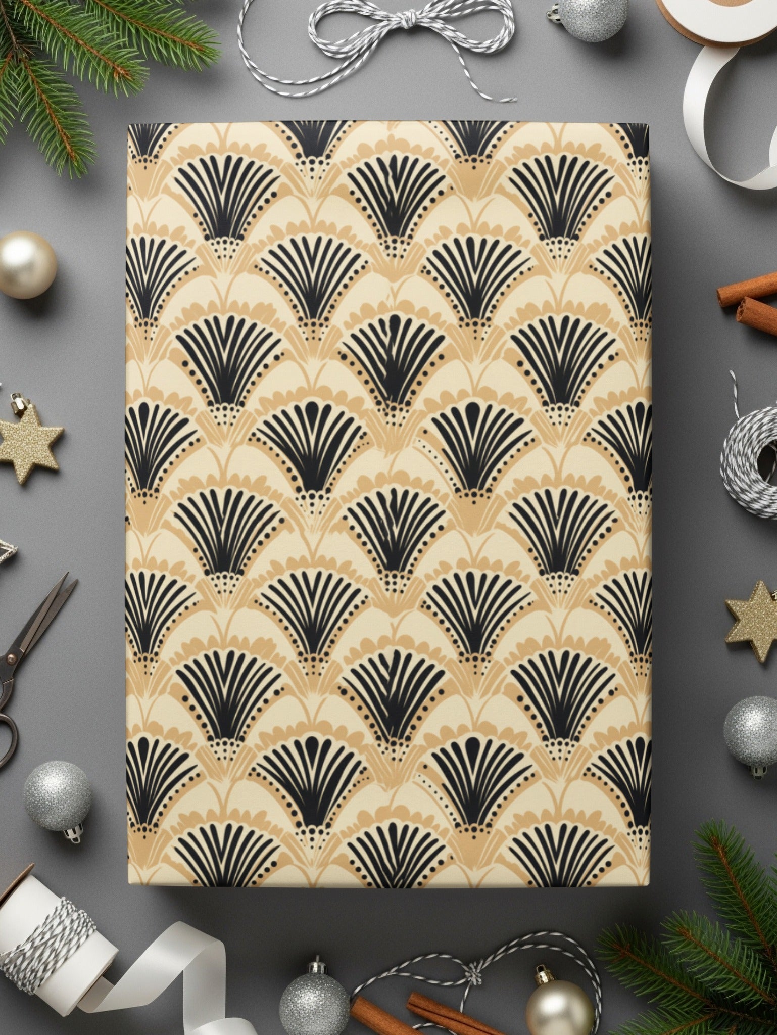 Art Deco Patterned Golden and Black Wrapping Paper