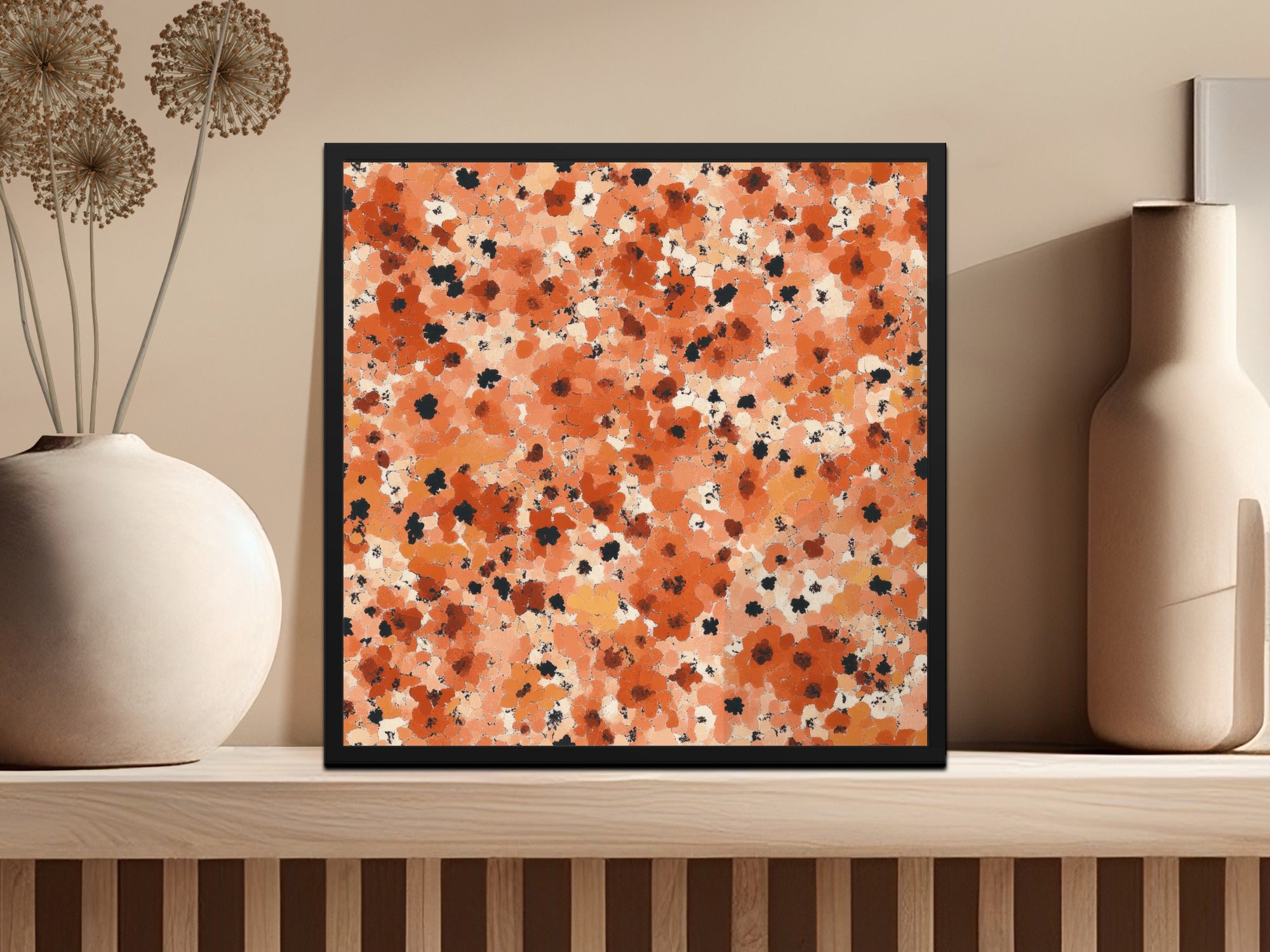 Abstract Orange and Black Splatter Pattern Wall Art