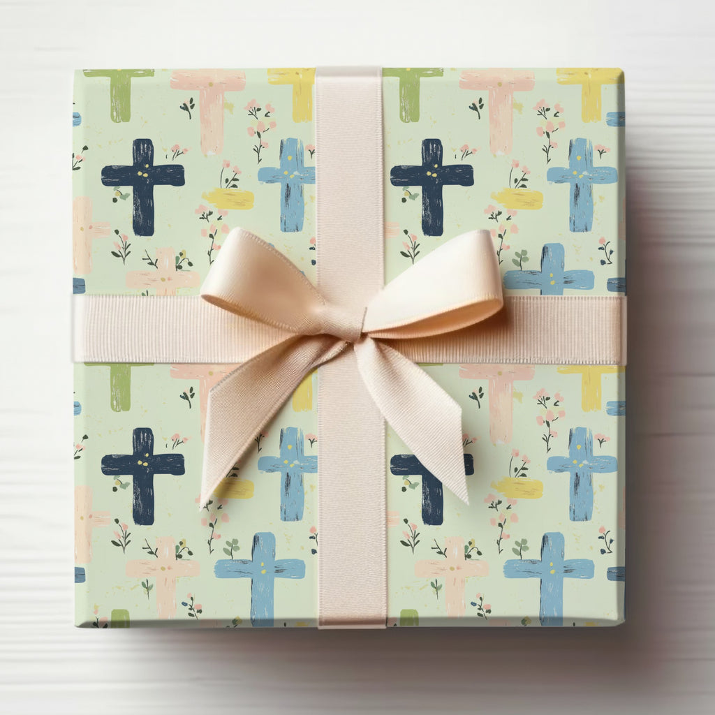 Pastel Cross Patterns on Gift Wrapped Box Decor