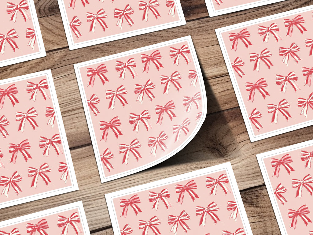 Pink and Red Bows Pattern Design Square Sticker Sheet