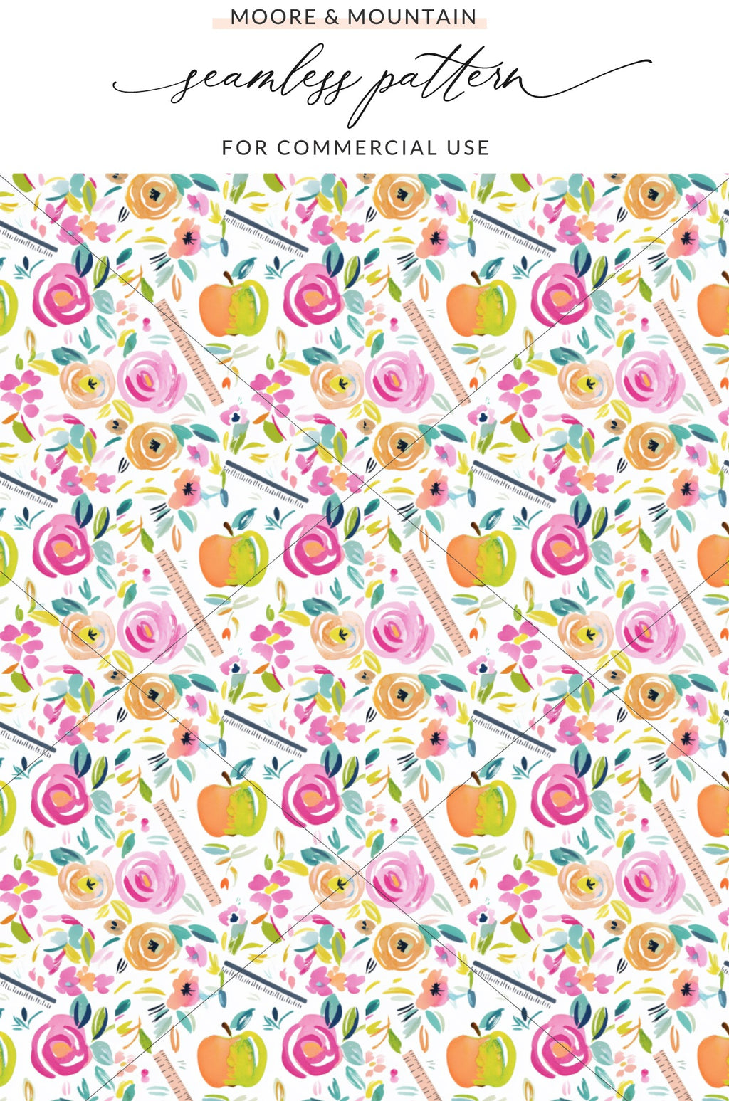 Colorful Floral and Apple Seamless Pattern Design