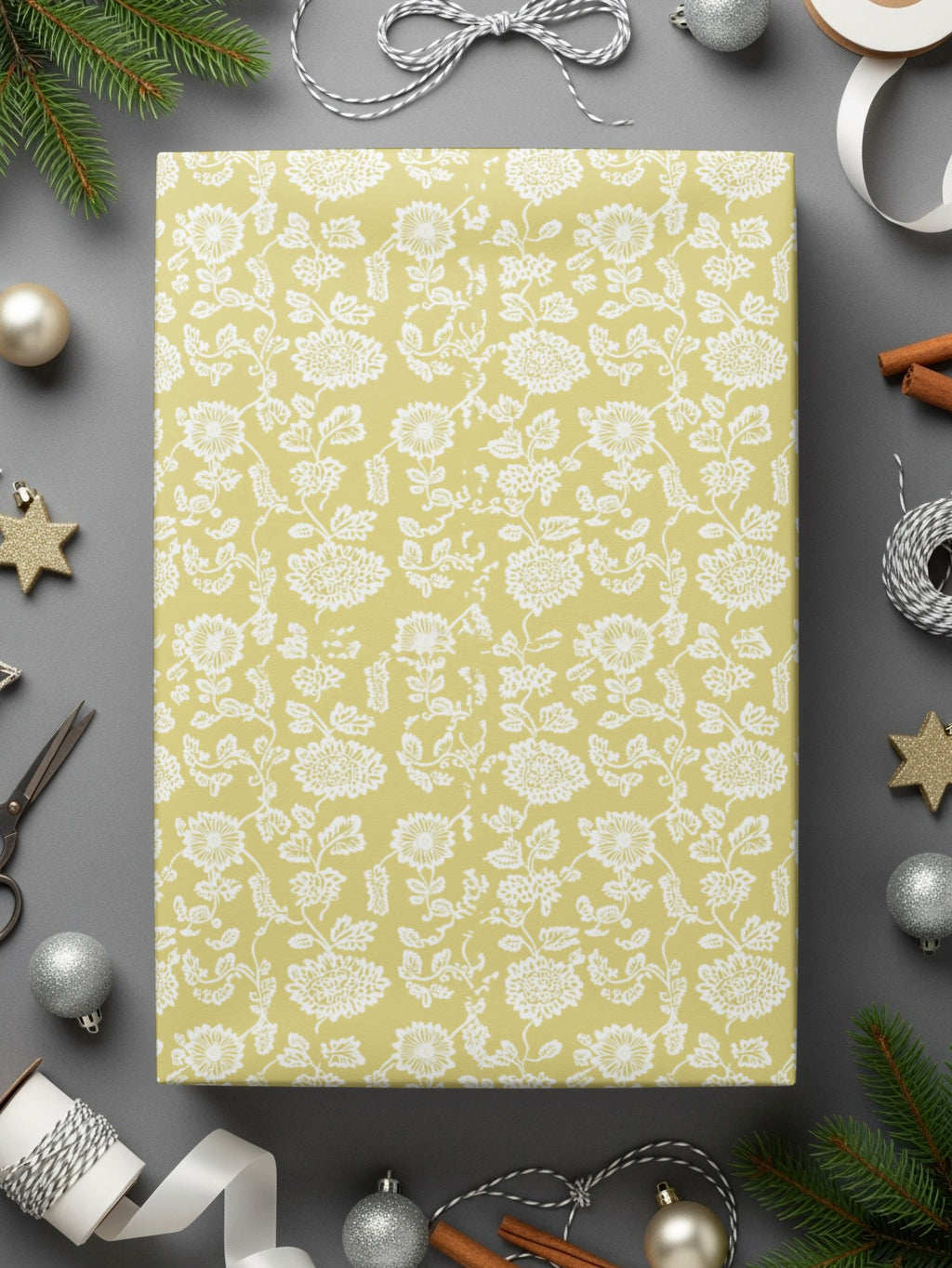 Elegant Yellow and White Floral Design Wrapping Paper