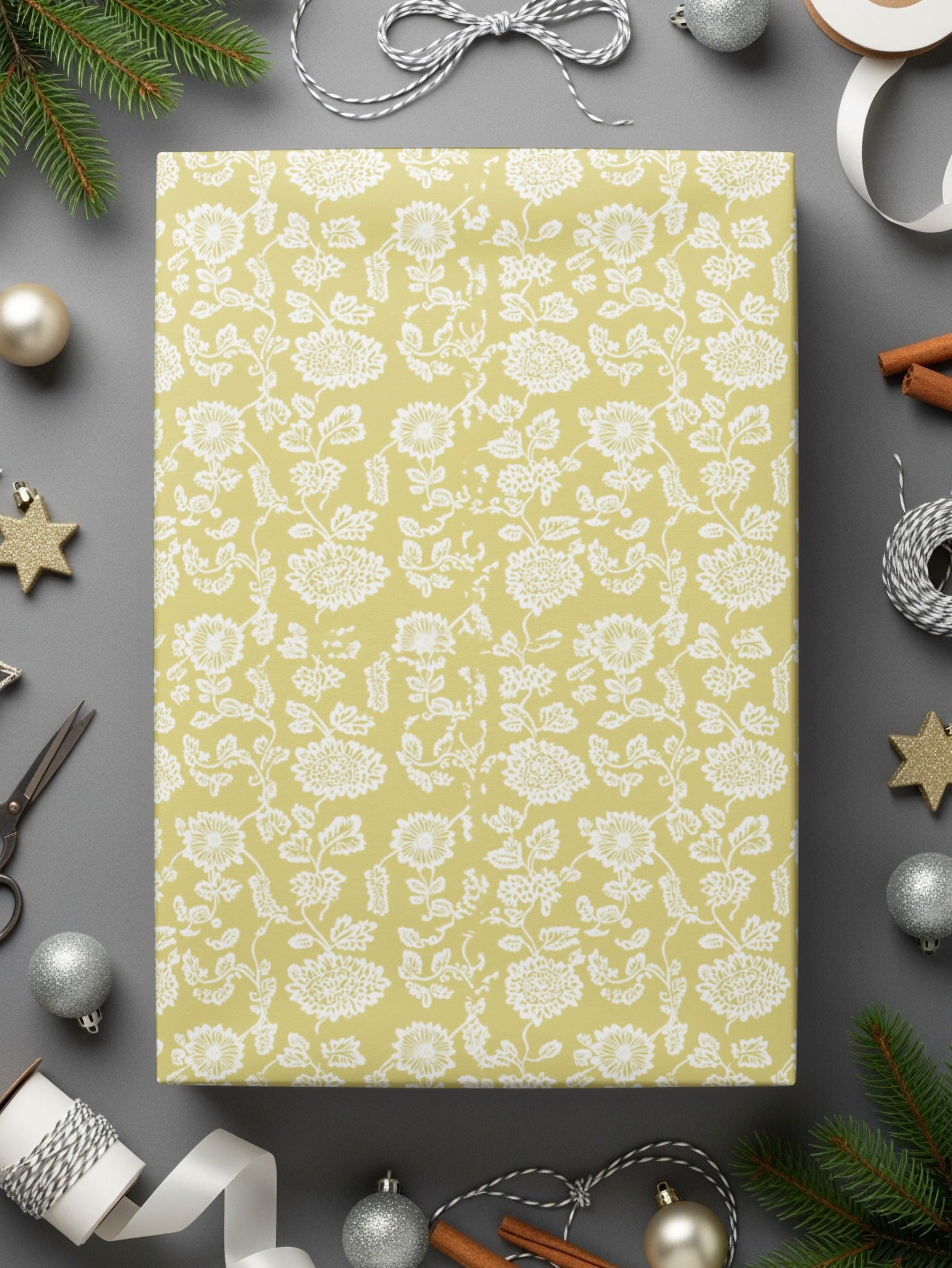 Elegant Yellow and White Floral Design Wrapping Paper