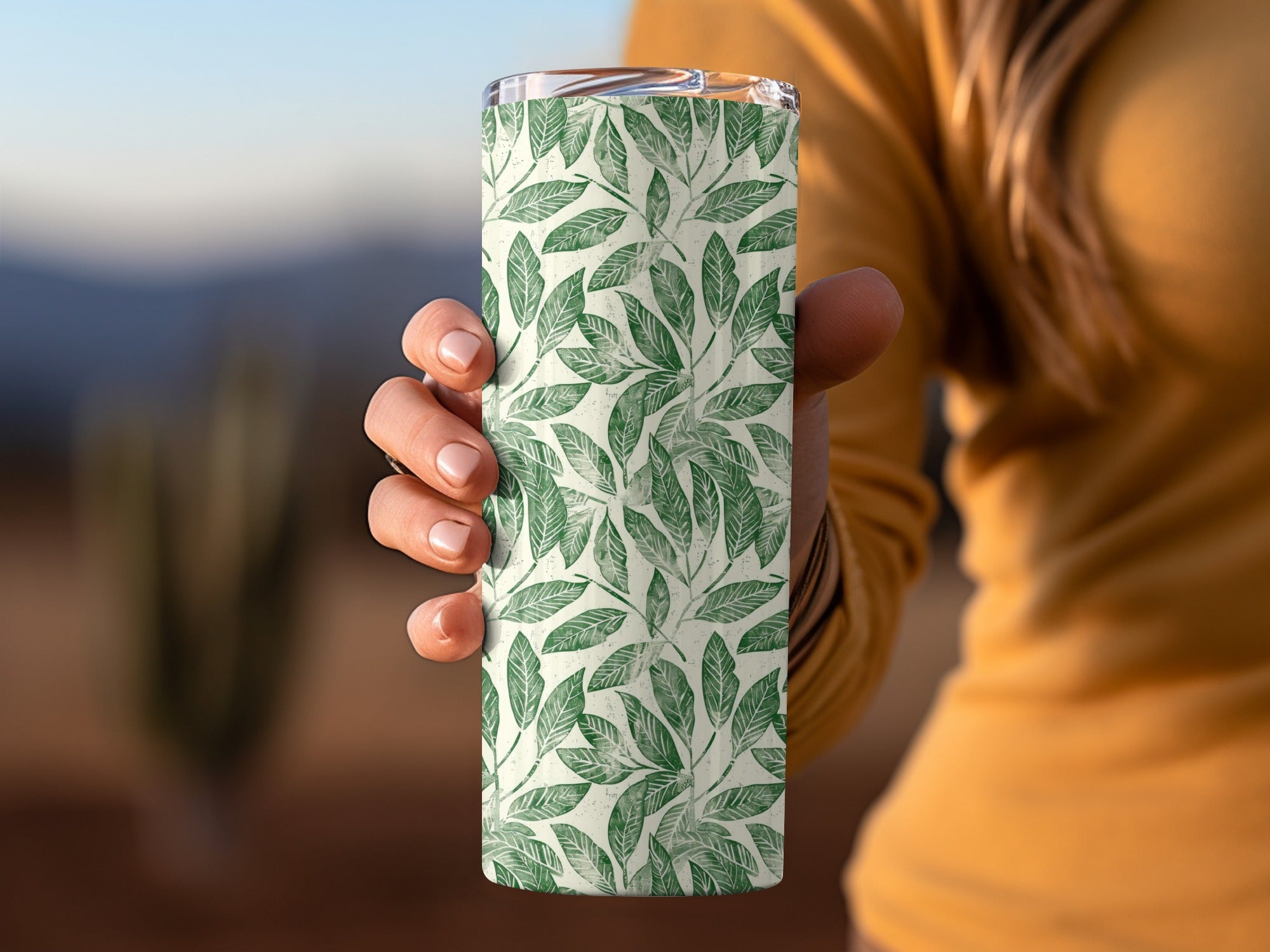 Green Leaf Patterned Insulated Tumbler