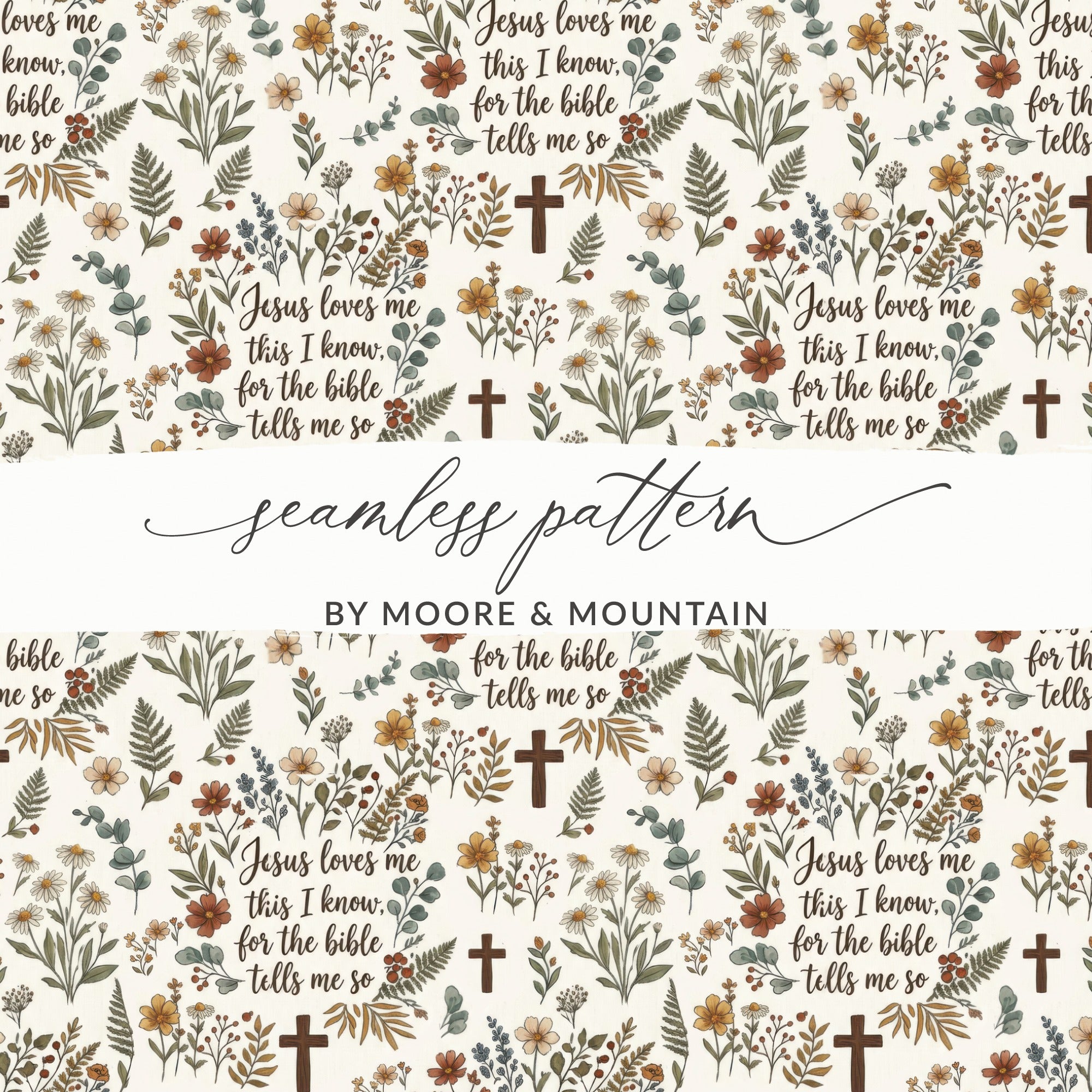Jesus Loves Me Bible Floral Pattern Crosses product type