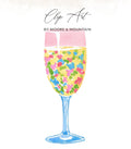 Champagne glass filled with colorful confetti, "Clip Art" by Moore & Mountain.