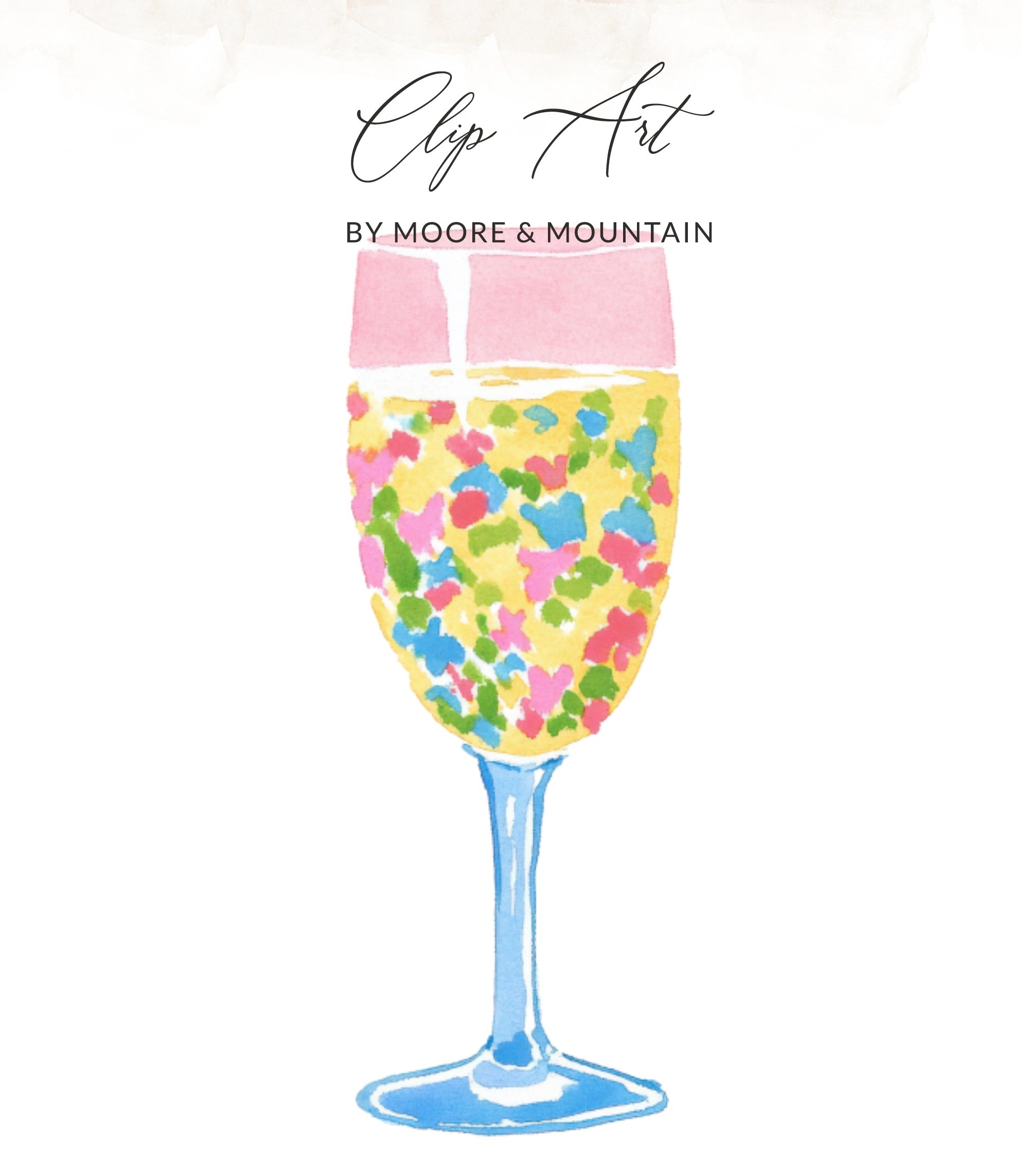 Champagne glass filled with colorful confetti, "Clip Art" by Moore & Mountain.