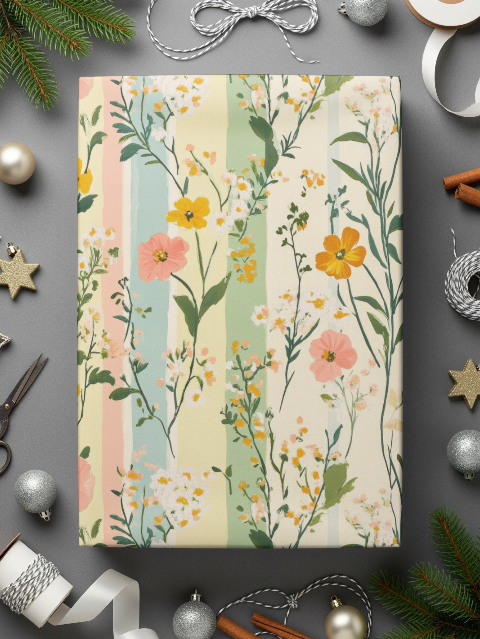 Floral Pastel Stripes Pattern Decorative Wrap