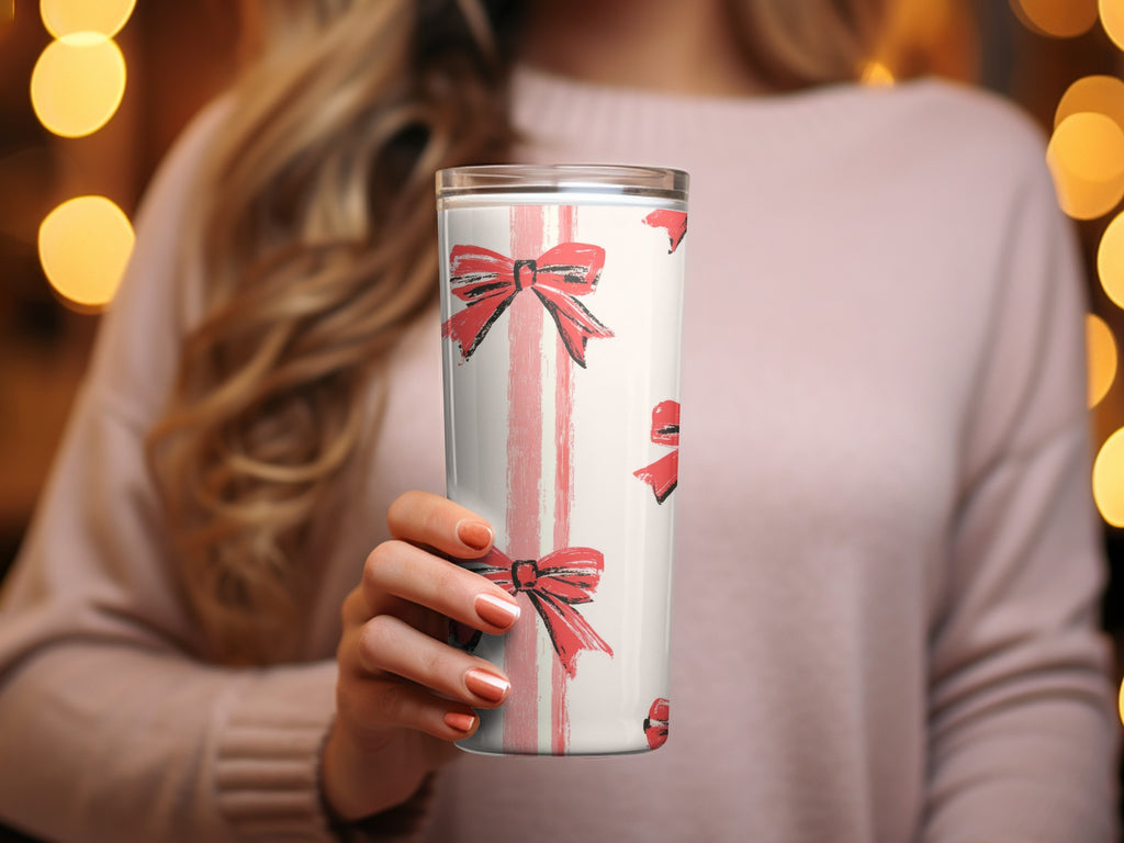 Cute Pink Ribbon Pattern Insulated Tumbler for Hot/Cold Drinks