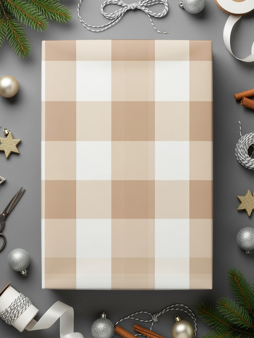 Festive Gift Wrapping Paper With Plaid Design Wrapping