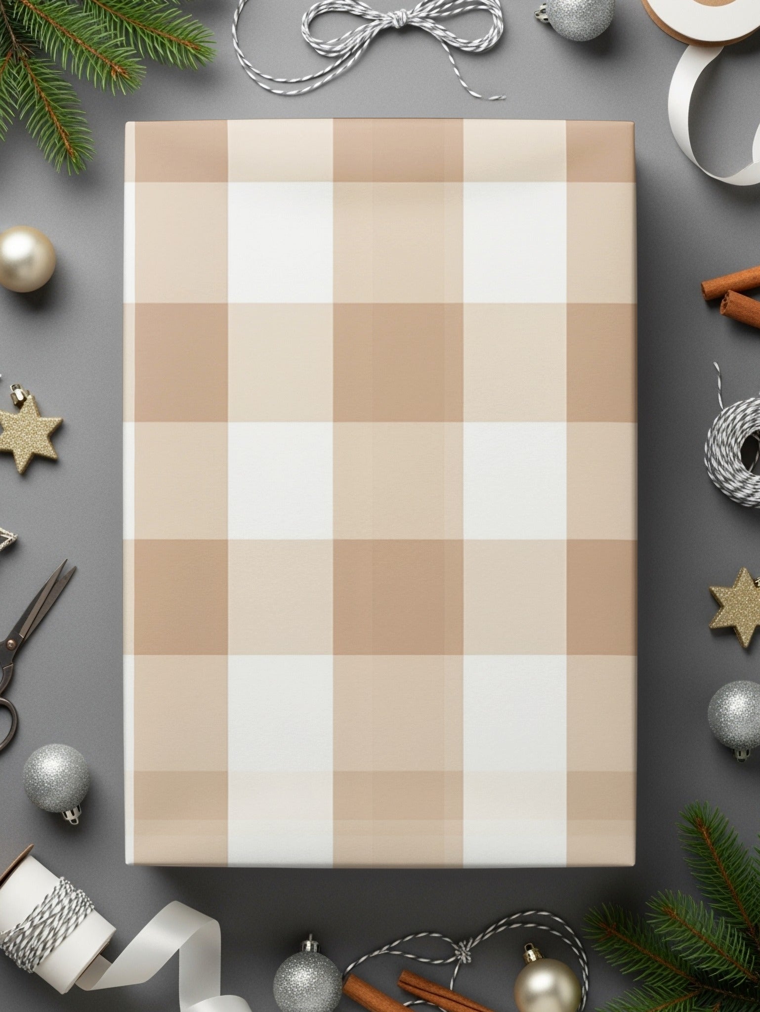 Festive Gift Wrapping Paper With Plaid Design Wrapping