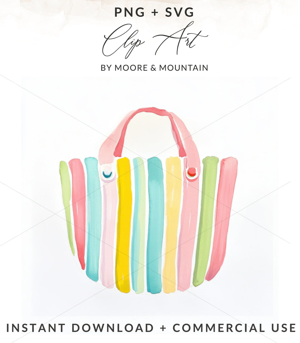 Watercolor tote bag with vertical stripes in pastel colors.