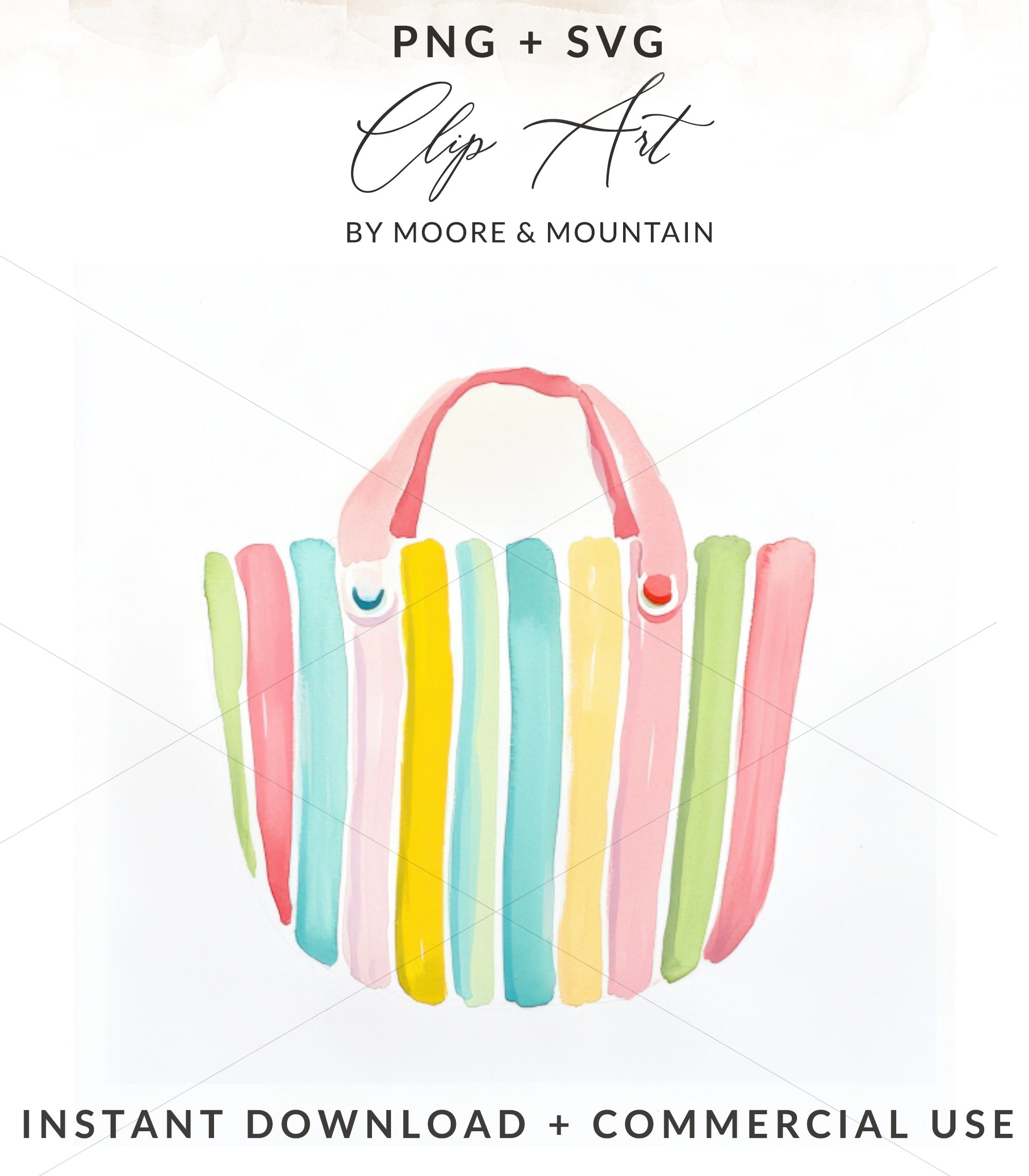 Watercolor tote bag with vertical stripes in pastel colors.