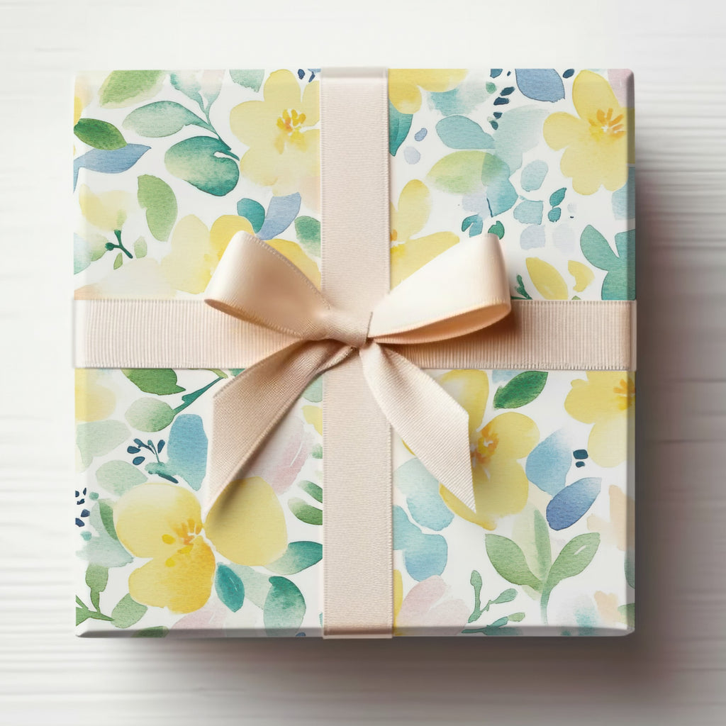 Floral Gift Wrap With Satin Ribbon Bow Gift Box