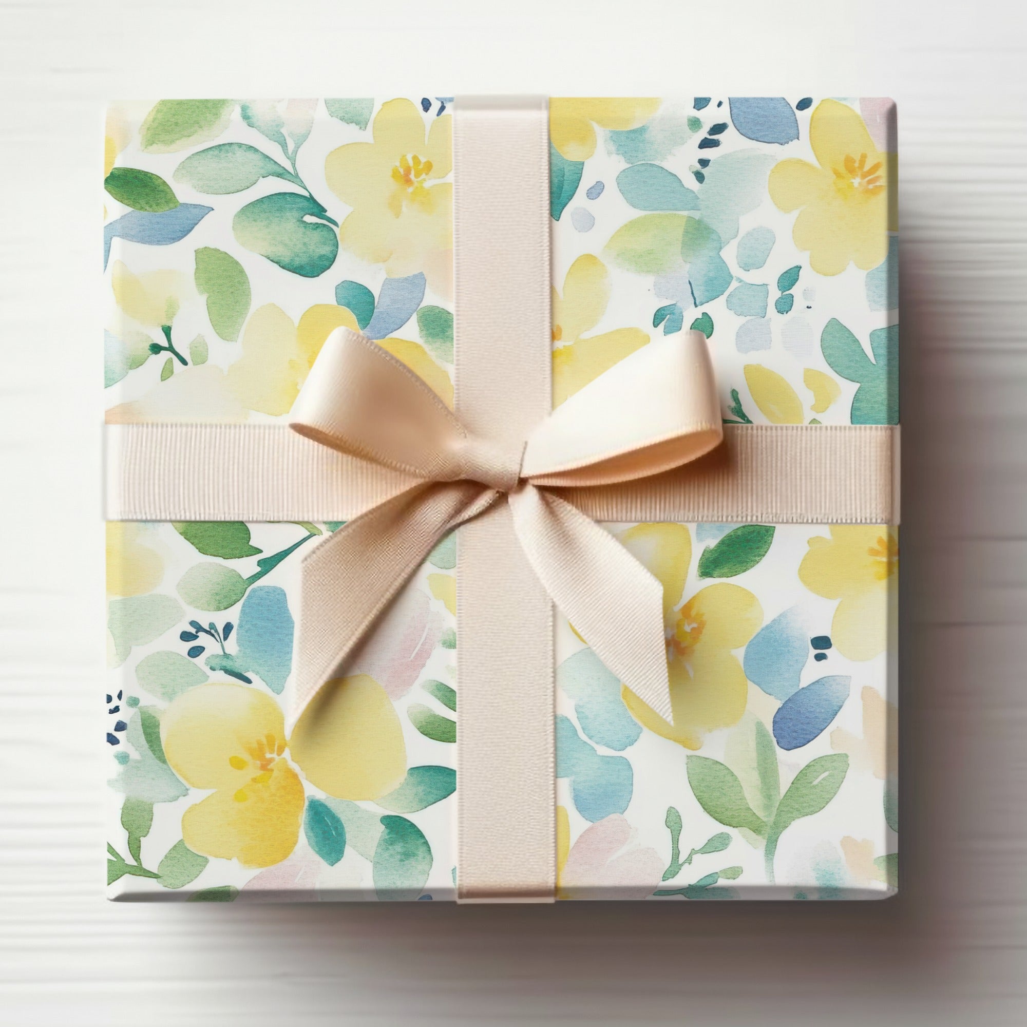 Floral Gift Wrap With Satin Ribbon Bow Gift Box