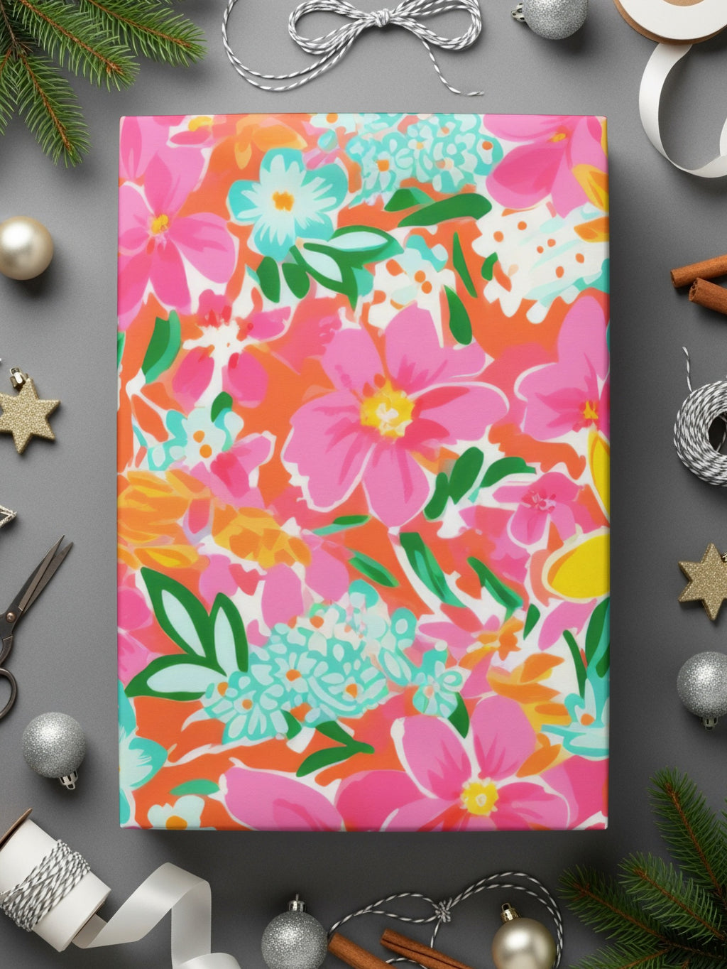 Colorful Floral Design Festive Holiday Wrapping Paper