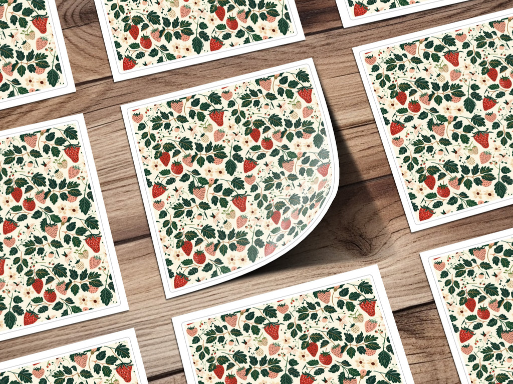 Vibrant Strawberry and Leaf Pattern Print Art Decor