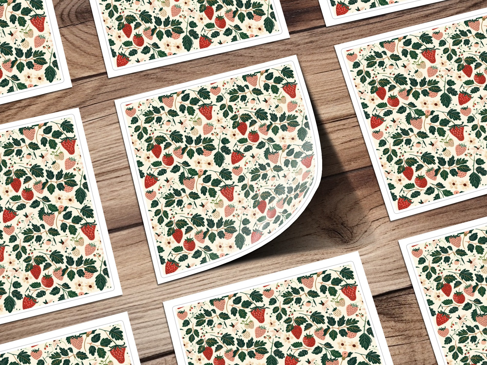 Vibrant Strawberry and Leaf Pattern Print Art Decor