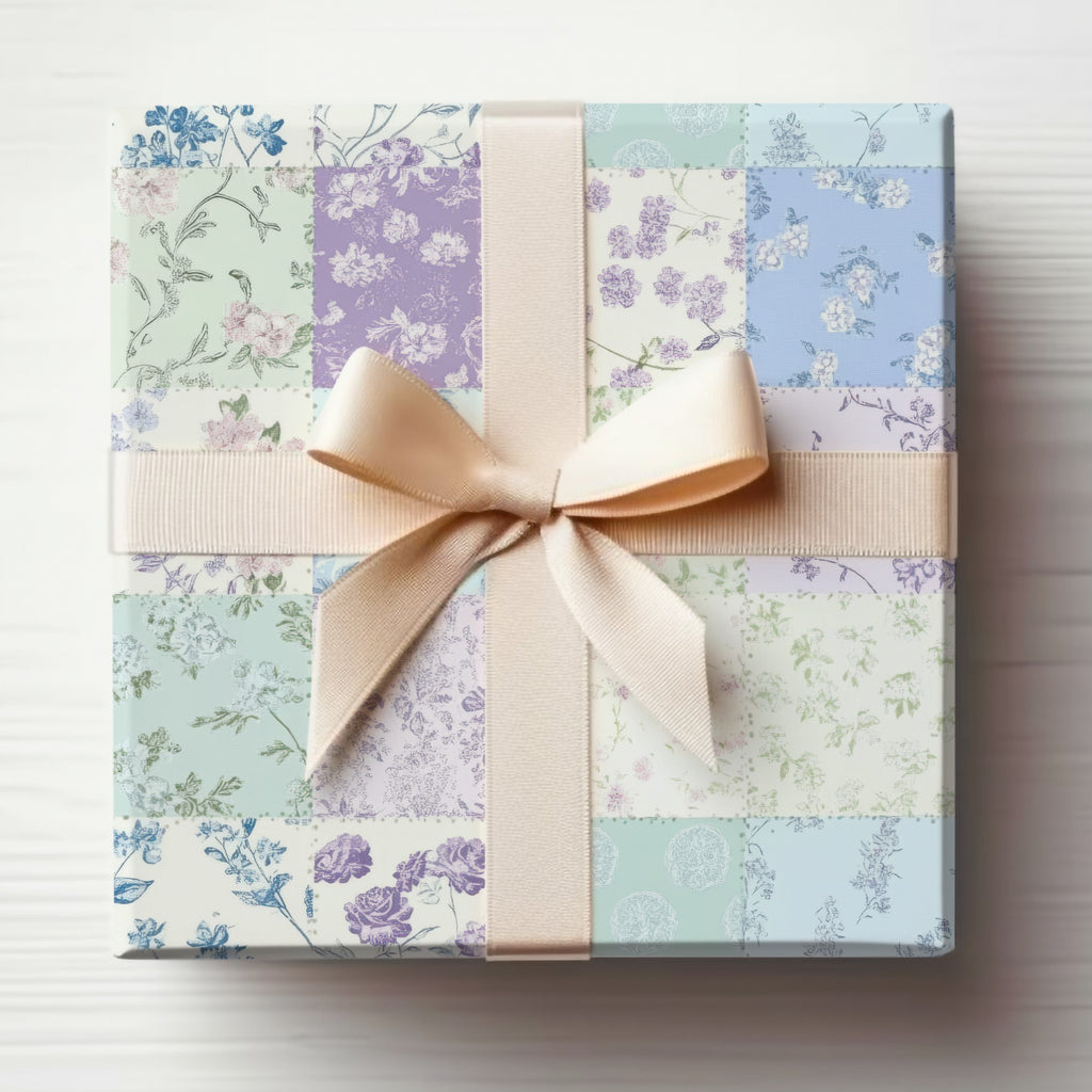 Pastel Floral Patterned Gift Box with Cream Ribbon bow