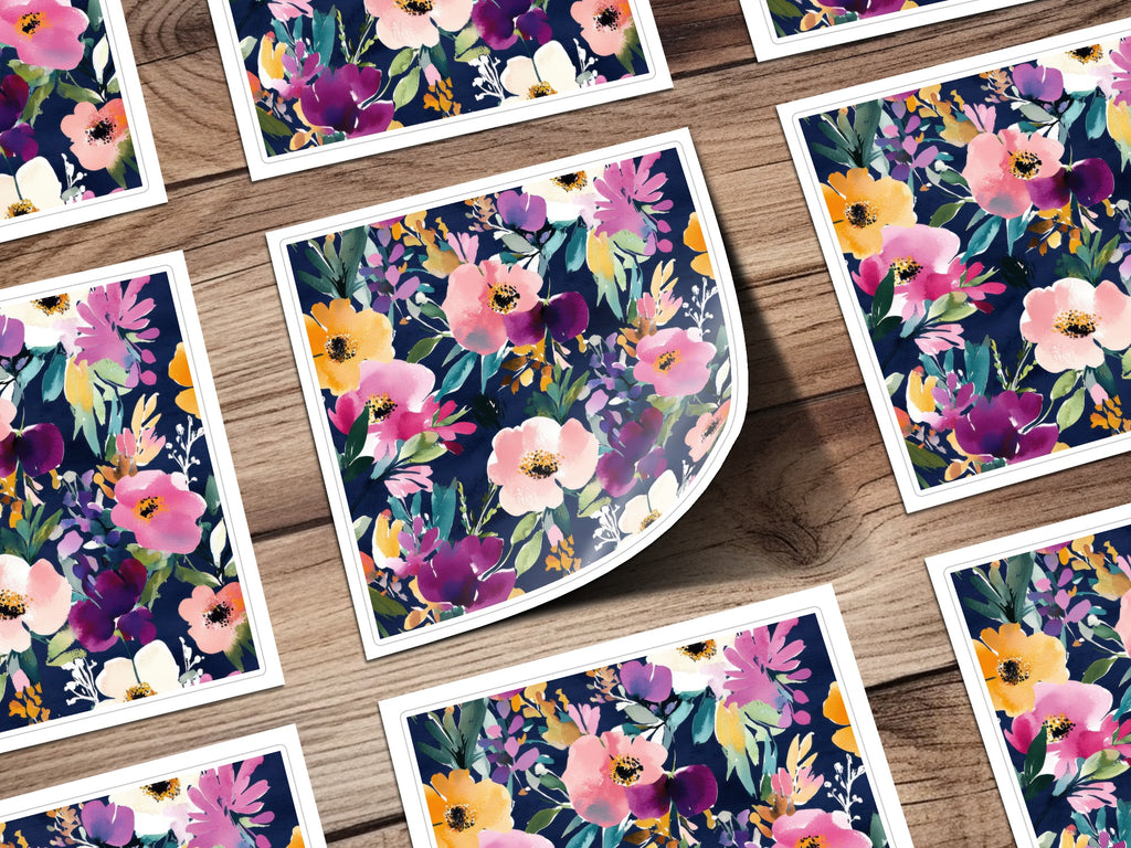 Colorful Floral Pattern Design Square Sticker Collection