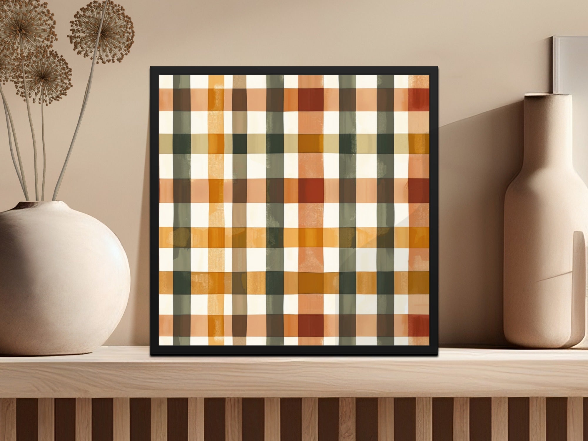 Modern Abstract Autumn Colors Plaid Wall Art Print