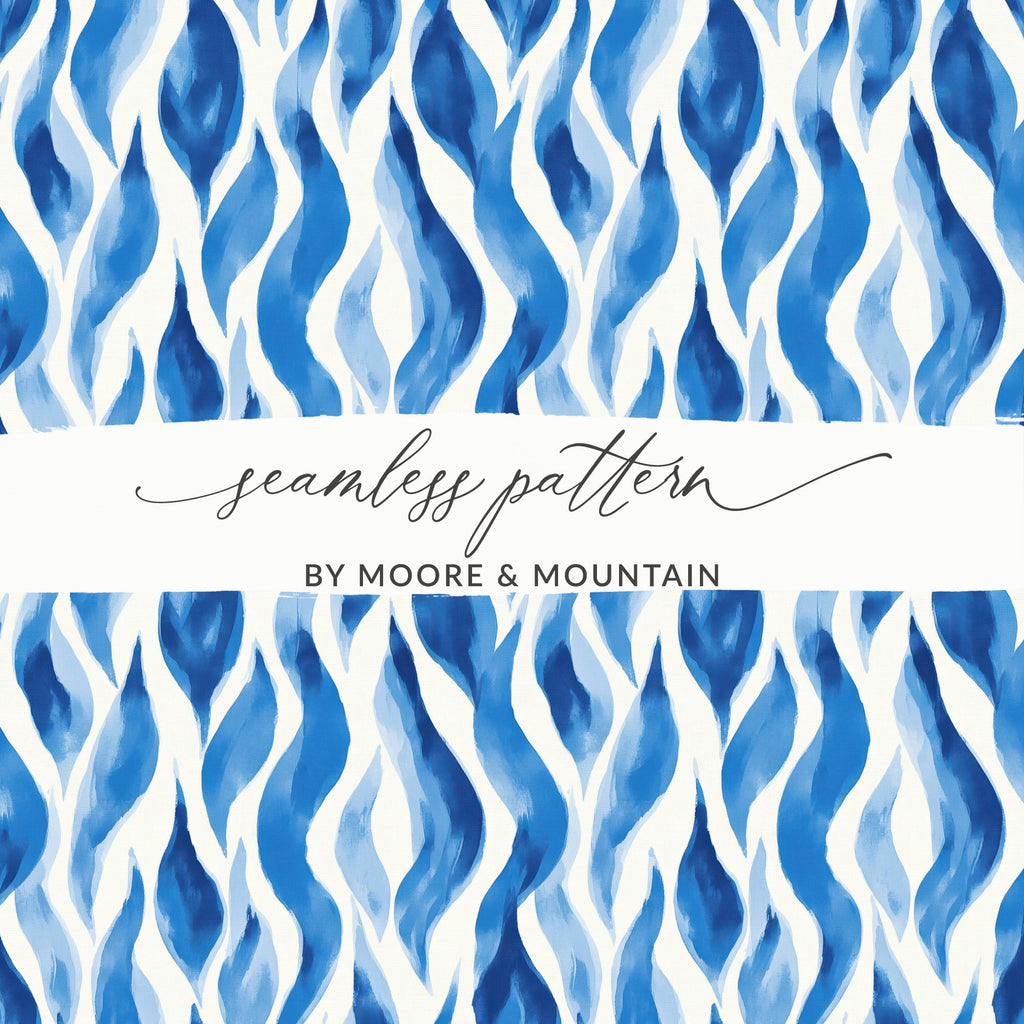 Abstract Artistic Flowing Blues Pattern Water Color Style Digital - Moore and Mountain