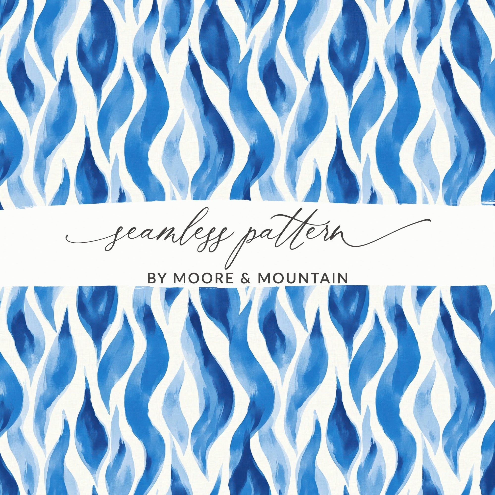 Abstract Artistic Flowing Blues Pattern Water Color Style Digital - Moore and Mountain