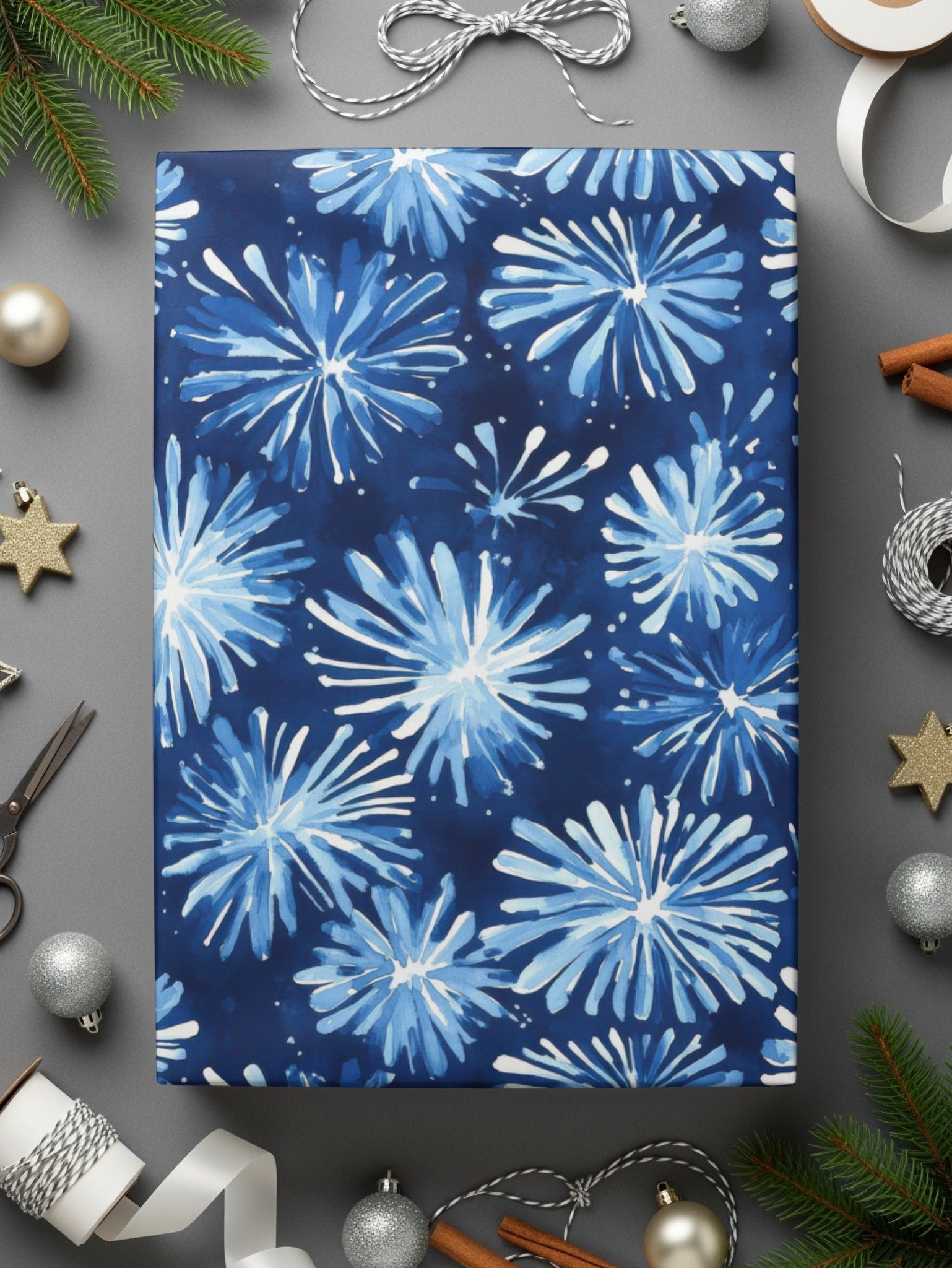 Abstract Blue Sparkle Fireworks Pattern Watercolor Style Backdrop Digital - Moore and Mountain