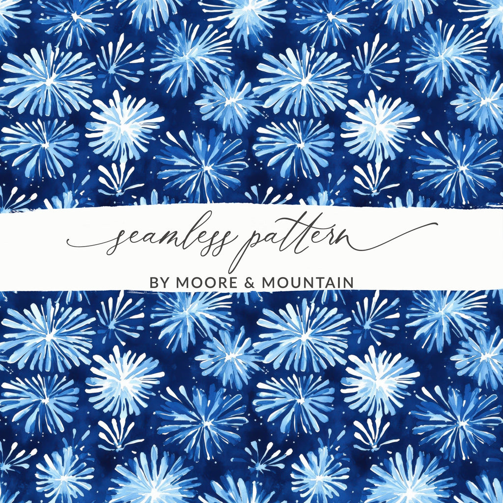 Abstract Blue Sparkle Fireworks Pattern Watercolor Style Backdrop Digital - Moore and Mountain