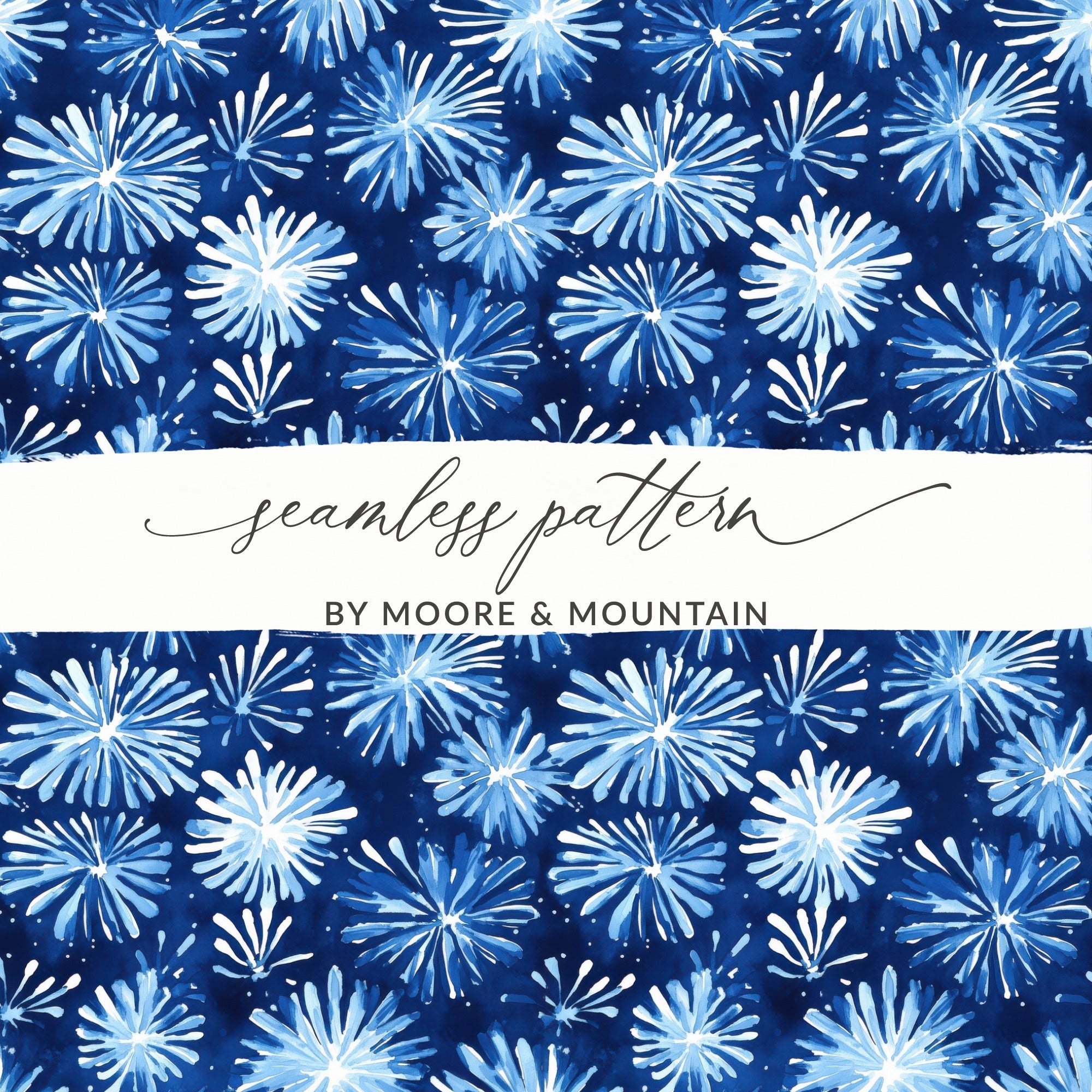 Abstract Blue Sparkle Fireworks Pattern Watercolor Style Backdrop Digital - Moore and Mountain