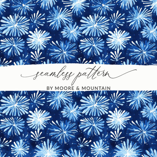 Abstract Blue Sparkle Fireworks Pattern Watercolor Style Backdrop Digital - Moore and Mountain