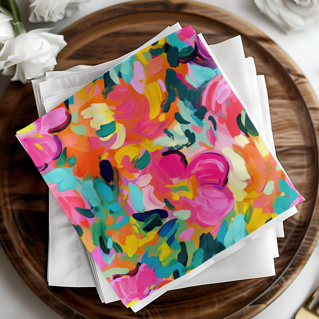 Abstract Brushstroke Digital Paper, Colorful Texture Background, Seamless Pattern, Pink Teal Orange Yellow, Digital Scrapbook Paper - Moore and Mountain