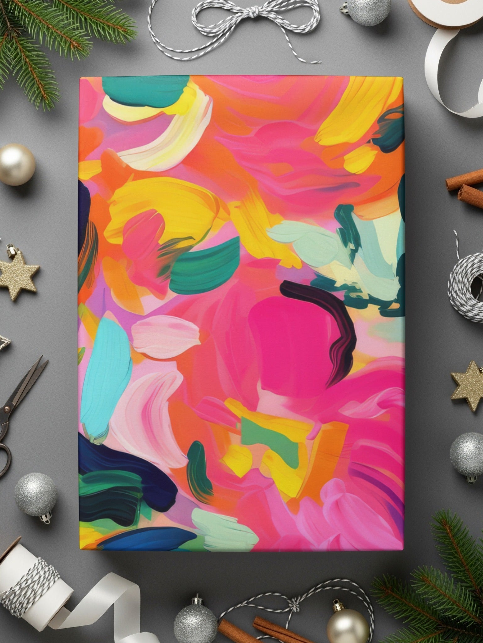 Abstract Brushstroke Digital Paper, Colorful Texture Background, Seamless Pattern, Pink Teal Orange Yellow, Digital Scrapbook Paper - Moore and Mountain